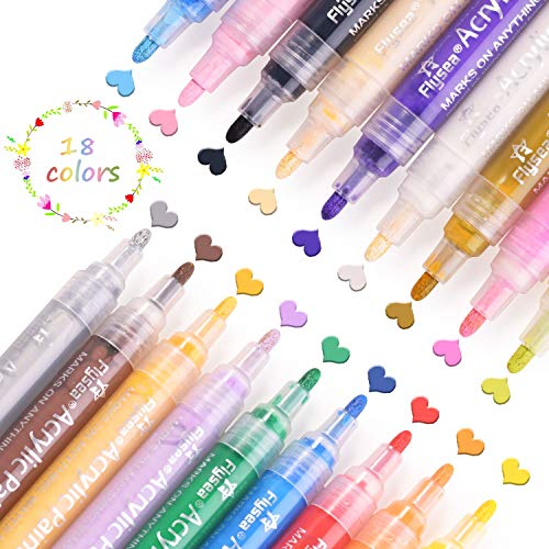 Rotuladores de Pintura Acrílica, 12 Colores Permanente Marcadores Dibujar, para Piedra, Roca, Tela, Metal, Vidrio, Diseñar Taza de Cerámica, Scrapbooking (18 color)