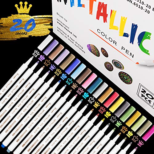 Rotuladores Metálicos，RATEL 20 colores brillantes Marcador Metálico para manualidades de bricolaje, pintura rupestre, álbum de fotos de bricolaje Rotuladores Metalizados para cerámica