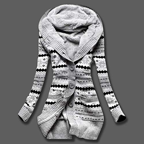 ROVNKD Abrigo para Mujer, Grueso, Chaqueta para Mujer, Estilo con Capucha, para Invierno, Botones de Coche, impresión cálida, Largo Gris M