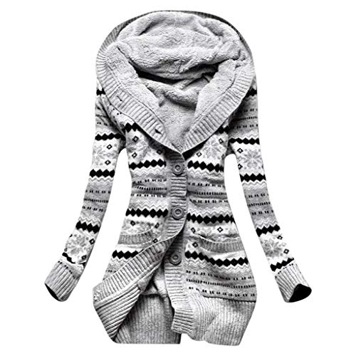 ROVNKD Abrigo para Mujer, Grueso, Chaqueta para Mujer, Estilo con Capucha, para Invierno, Botones de Coche, impresión cálida, Largo Gris M