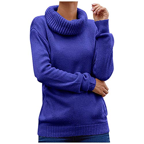 ROVNKD Jersey para Mujer, Color sólido, Manga Larga, Cuello de Tortuga Azul XXL