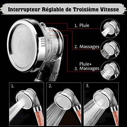 Rovtop Alcachofa de Ducha Cabezal de Ducha de Mano - Filtración de Alta Presión de Ahorro de Agua con un Paquete Adicional de Repuesto (3 Modos + Bola de Filtro Reemplazable)