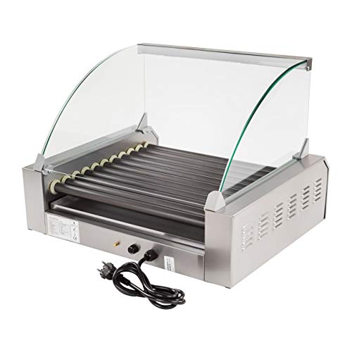 Royal Catering Máquina Asador de perritos calientes RCHG-11E (11 Rodillos, 20 Salchichas, 2200 W, 230 V, 2 Zonas calentadoras individuales, 48 x 58 x 41 cm, Recubrimiento: teflón)