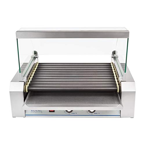 Royal Catering Máquina Asador de perritos calientes RCHG-11E (11 Rodillos, 20 Salchichas, 2200 W, 230 V, 2 Zonas calentadoras individuales, 48 x 58 x 41 cm, Recubrimiento: teflón)