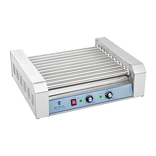 Royal Catering Máquina Asador de perritos calientes RCHG-11E (11 Rodillos, 20 Salchichas, 2200 W, 230 V, 2 Zonas calentadoras individuales, 58,2 x 48 x 42,5 cm, Acero inox)