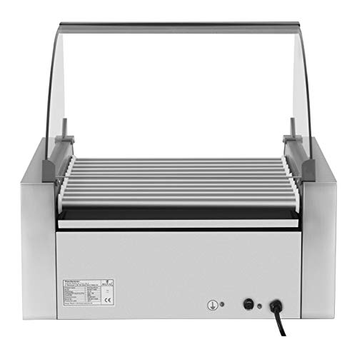 Royal Catering Máquina Asador de Perritos Calientes RCHG-11WO (11 Rodillos, 20 Salchichas, 2600 W, 230 V, Cajón Calentador para panecillos, 2 Zonas calefactoras Independientes, Acero INOX)