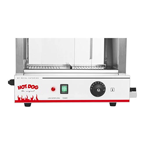 Royal Catering Máquina de Perritos Calientes al Vapor Hot-Dog Machine RCHW 2000 (2000 W, Capacidad 200 salsicce, 50 panecillos, Temperatura 30-110 °C, Válvula de desagüe) Acero inoxidable