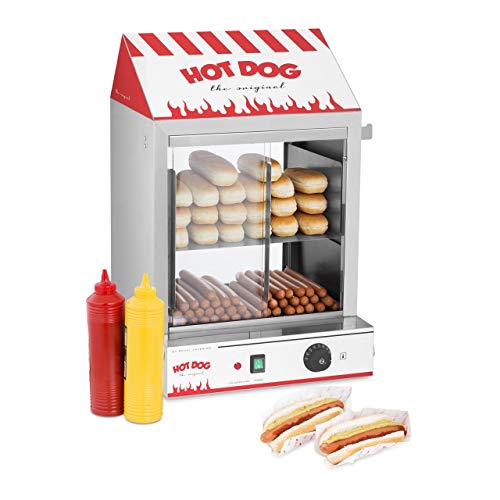 Royal Catering Máquina de Perritos Calientes al Vapor Hot-Dog Machine RCHW 2000 (2000 W, Capacidad 200 salsicce, 50 panecillos, Temperatura 30-110 °C, Válvula de desagüe) Acero inoxidable