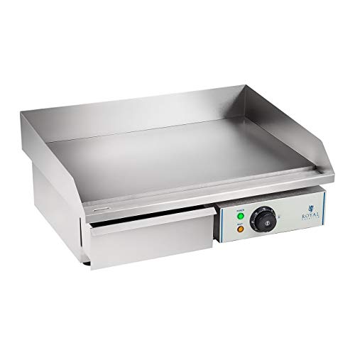 Royal Catering Plancha Grill Electrica Fry Top Parrilla Electrica Industrial RCEG-55 (3.000 W, Largo 55 cm, Superficie de calentamiento lisa, Protección antisalpicaduras)