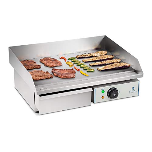 Royal Catering Plancha Grill Electrica Fry Top Parrilla Electrica Industrial RCEG-55 (3.000 W, Largo 55 cm, Superficie de calentamiento lisa, Protección antisalpicaduras)