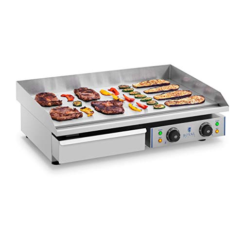 Royal Catering Plancha Grill Electrica Fry Top Parrilla Electrica Industrial RCEG-75 (2 x 2.200 W, Largo 75,5 cm, Superficie de calentamiento lisa, Protección antisalpicaduras)