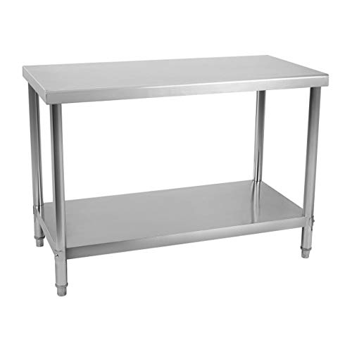 Royal Catering RCAT-120/60 Mesa de Trabajo Acero Inoxidable (120 x 60 x 85 cm, Dos Superficies, Pies Regulables, Capacidad de Carga: 110 kg)