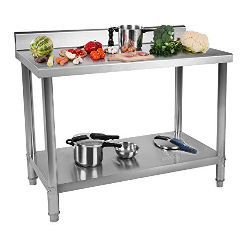 Royal Catering RCAT-150/60-N Mesa de Trabajo de Acero Inoxidable con Antisalpique (150 x 60 x 85 cm, Capacidad de carga 160kg, Pies ajustables, Acero inoxidable)