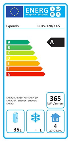 Royal Catering Vitrina refrigerada RCKV-120/33-5 (120 x 33 cm, 35 L, para 5 x GN 1/4, 2-10 °C, 110 W, R600a, Termostato, Cubierta de cristal, Función descongelado)