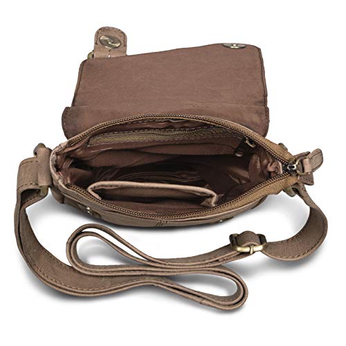 ROYALZ Bolso Bandolera Pequeño para Hombre Bolsa de Piel Auténtica Vintage Mensajero de Cuero, Color:Montana marrón