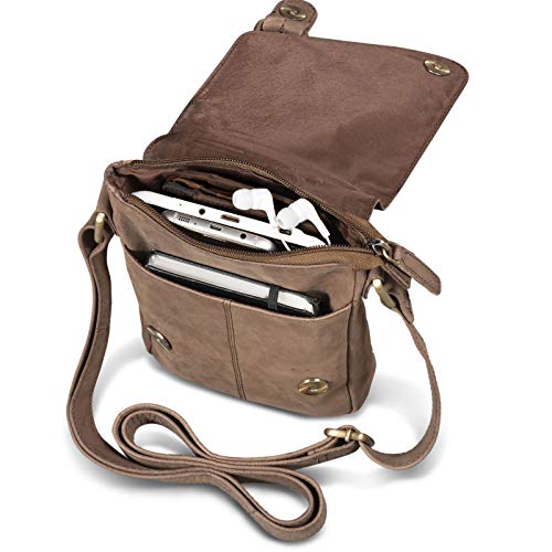 ROYALZ Bolso Bandolera Pequeño para Hombre Bolsa de Piel Auténtica Vintage Mensajero de Cuero, Color:Montana marrón