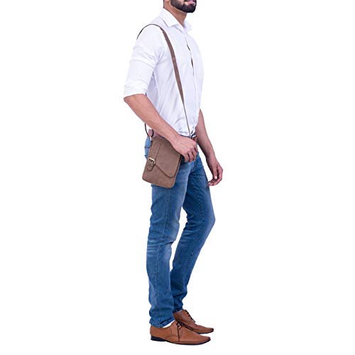 ROYALZ Bolso Bandolera Pequeño para Hombre Bolsa de Piel Auténtica Vintage Mensajero de Cuero, Color:Montana marrón