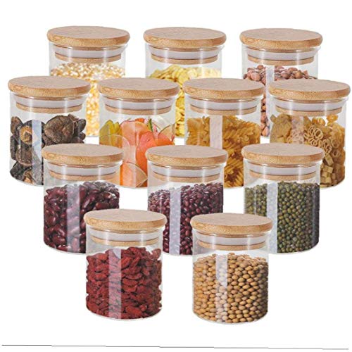 Rrunzfon 3pcs De Almacenamiento De Alimentos De Cristal Tarro De Almacenamiento Botellas Tarros con Tapa De Madera para Granos Frijoles Té Caramelo-500ml