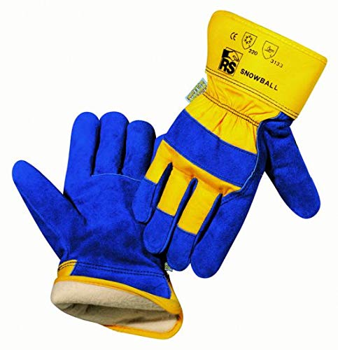 RS Snowball 10 - Guantes de protección contra el frío (piel de vacuno, 3 m, forro Thinsulate), color azul y amarillo