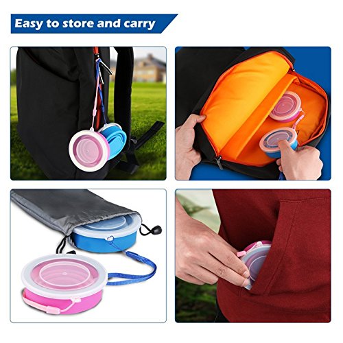 Ruesious 2 pcs Tazas de Viaje 200ml de Silicona Plegable Portátil y Reutilizable,Vaso Con Tapa sin BPA para camping senderismo y Viaje.(Azul y Rosa)