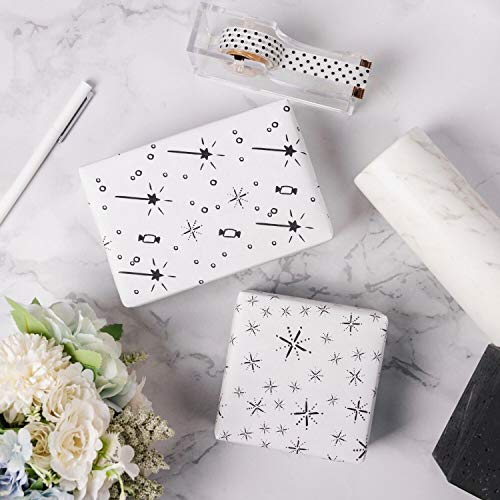 RUSPEPA Hoja De Papel De Regalo Kraft - Papel Kraft Blanco Con Diseño De Patrón Negro - 6 Hojas Embaladas En 1 Rollo - 44,5 X 76 cm Por Hoja