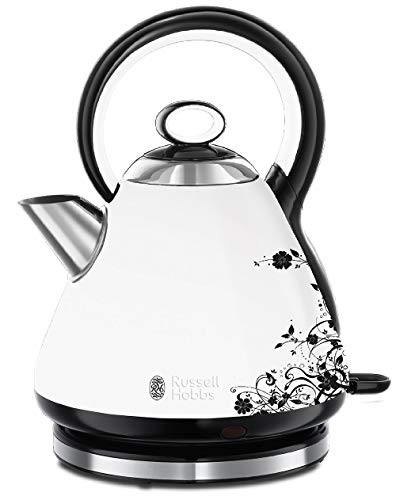 Russell Hobbs Legacy Floral - Hervidor de Agua Eléctrico (2400W, 1,7l, Acero Inoxidable, Blanco y Negro) -ref. 21963-70