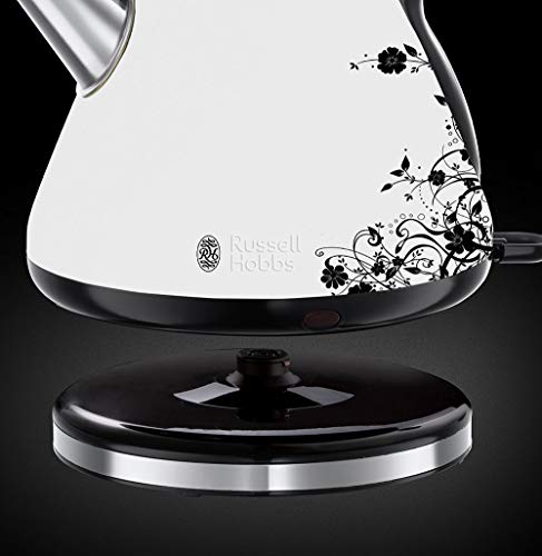 Russell Hobbs Legacy Floral - Hervidor de Agua Eléctrico (2400W, 1,7l, Acero Inoxidable, Blanco y Negro) -ref. 21963-70