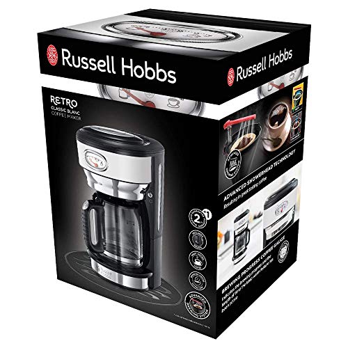 Russell Hobbs Retro - Cafetera de Goteo (Jarra Cafetera de Cristal para 10 Tazas, 1000 W, Inox, Blanco) - ref. 21703-56