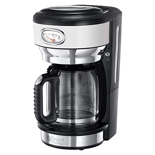 Russell Hobbs Retro - Cafetera de Goteo (Jarra Cafetera de Cristal para 10 Tazas, 1000 W, Inox, Blanco) - ref. 21703-56