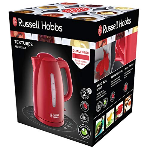 Russell Hobbs Textures - Hervidor de Agua Eléctrico (2400W, 1,7l, Plástico Alto Brillo, sin BPA, Rojo) - ref. 21272-70