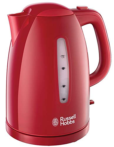 Russell Hobbs Textures - Hervidor de Agua Eléctrico (2400W, 1,7l, Plástico Alto Brillo, sin BPA, Rojo) - ref. 21272-70