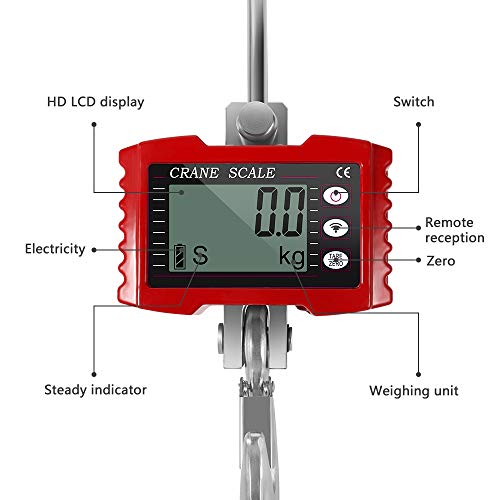 S SMAUTOP Báscula colgante digital, báscula de grúa industrial para trabajo pesado de 1000 kg para fábrica de granja doméstica （Rojo）