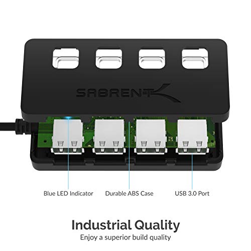 Sabrent Concentrador USB 3.0 con 4 Puertos con interruptores de alimentación Individuales y Leds (HB-UM43)