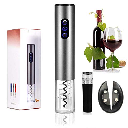 Sacacorchos Electrico, Smaier abridor de botellas de vino, sacacorchos de acero inoxidable, kit de destapador de vino inalámbrico a batería con cortador de papel de aluminio