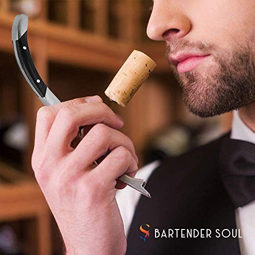 Sacacorchos y Abridor de Sommelier Profesional - Ideal para Amantes de la Enología - Estilo Cuidadosamente Diseñado con Mango de Madera de Ébano