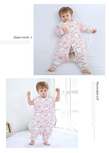 Saco de Dormir de Piernas Divididas para Bebés Cremallera de Invierno de Espesor Medio Ropa de Dormir Pijama Cálido Patrón de Pollito con Manga Larga Desmontable para 1-2 años Rosa