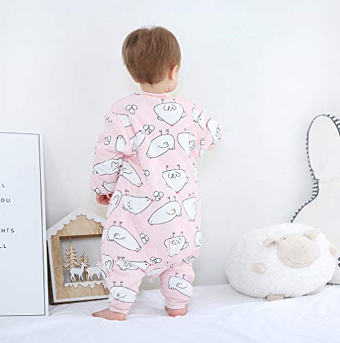 Saco de Dormir de Piernas Divididas para Bebés Cremallera de Invierno de Espesor Medio Ropa de Dormir Pijama Cálido Patrón de Pollito con Manga Larga Desmontable para 1-2 años Rosa