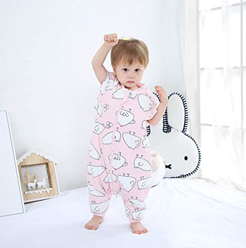 Saco de Dormir de Piernas Divididas para Bebés Cremallera de Invierno de Espesor Medio Ropa de Dormir Pijama Cálido Patrón de Pollito con Manga Larga Desmontable para 1-2 años Rosa