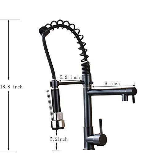 Saeuwtowy Grifo Cocina Negro Grifo Cocina Extraíble con caño 360° giratorio 2 Funciones Con Ducha Grifos de Fregadero Acero Inoxidable Mezclador para Agua Fría Y Caliente Grifos Fregadero.