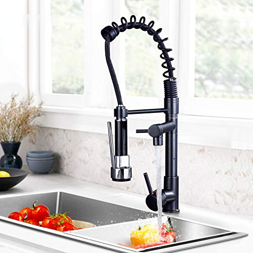 Saeuwtowy Grifo Cocina Negro Grifo Cocina Extraíble con caño 360° giratorio 2 Funciones Con Ducha Grifos de Fregadero Acero Inoxidable Mezclador para Agua Fría Y Caliente Grifos Fregadero.