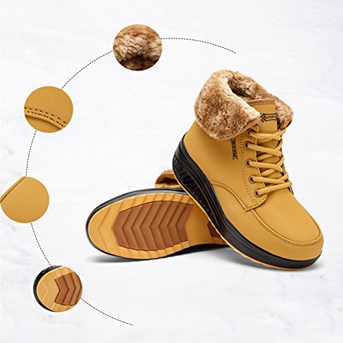 SAGUARO® Invierno Mujer Botas de Nieve Cuero Calientes Fur Botines Plataforma Bota Boots Ocasional Impermeable Anti Deslizante Zapatos, Amarillo 38