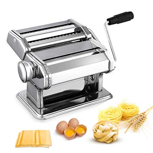 Sailnovo Máquina Pasta Fresca, Máquina de Cortador de Pasta de Acero Inoxidable, Máquina de Rodillos Para Casa Cocina Fabrica de Fideos Frescos de Masa Tagliatelle de Lasaña de Espaguetis