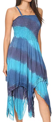 Sakkas 192058 - Vestido Informal Boho sin Mangas con pañuelo con Correa de Espagueti de Lecia para Mujer - Azul Gris - OS