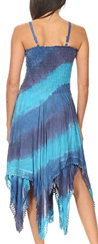 Sakkas 192058 - Vestido Informal Boho sin Mangas con pañuelo con Correa de Espagueti de Lecia para Mujer - Azul Gris - OS