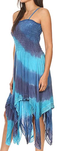 Sakkas 192058 - Vestido Informal Boho sin Mangas con pañuelo con Correa de Espagueti de Lecia para Mujer - Azul Gris - OS