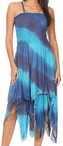 Sakkas 192058 - Vestido Informal Boho sin Mangas con pañuelo con Correa de Espagueti de Lecia para Mujer - Azul Gris - OS