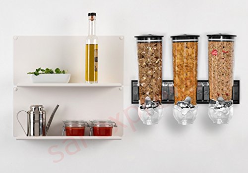 SaleemSpace - Dispensador / unidad de almacenamiento triple de cereales y alimentos secos, para montar en la pared plata