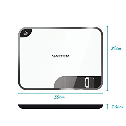 Salter 1079 WHDR Tablero de Cocina Digital con aquatronic, 15 Kg, Negro/Blanco, 37 X 28 X 4 cm