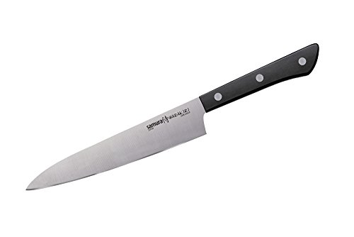 Samura HARAKIRI Set de 3 Cuchillos profesionales de cocina: Chef, Multiusos y Sierra - japoneses – Acero Inoxidable AUS-8 y Mango Ergonómico de ABS