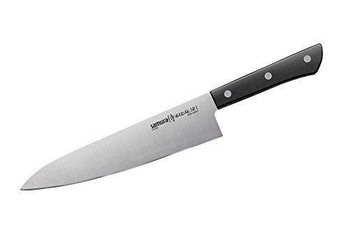 Samura HARAKIRI Set de 3 Cuchillos profesionales de cocina: Chef, Multiusos y Sierra - japoneses – Acero Inoxidable AUS-8 y Mango Ergonómico de ABS